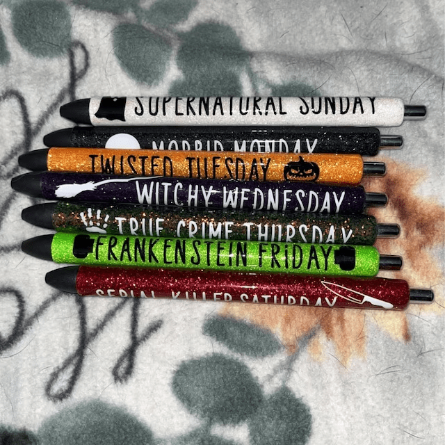 Halloween Weekday Glitter Pen SET (set of 7)