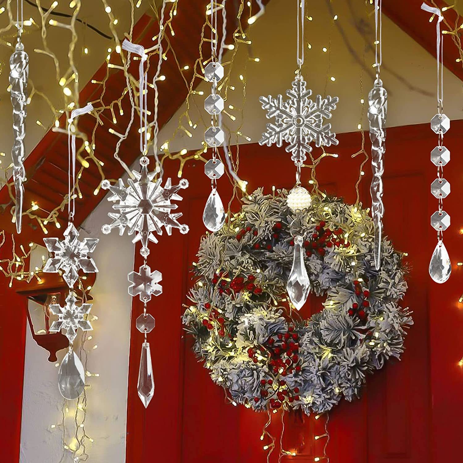 Christmas Hanging Acrylic Snowflake and Icicle Ornaments(10pcs)