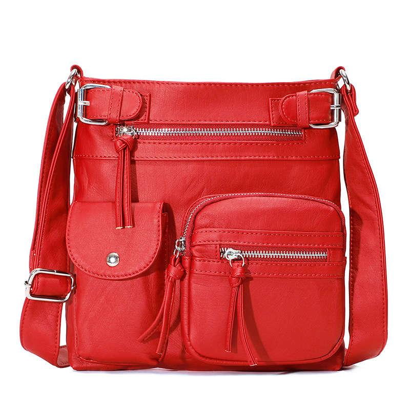 Multi-Pocket Crossbody Bag Soft Leather Shoulder Purse Bag