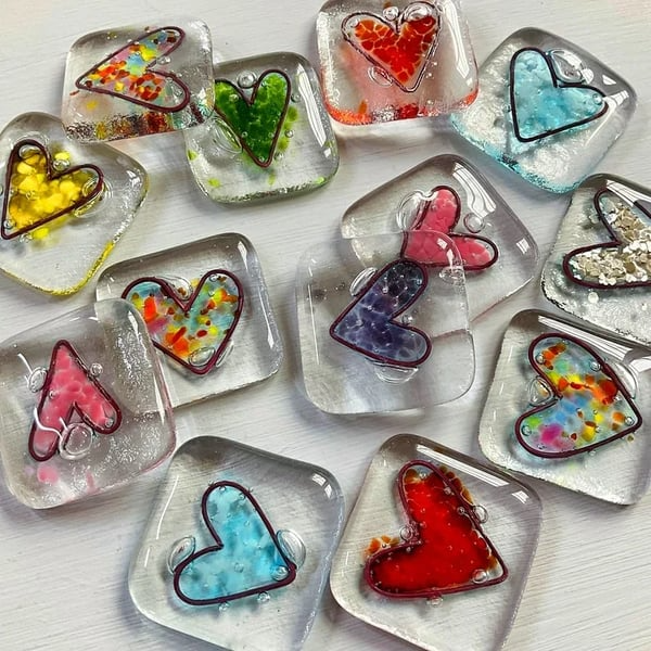 💖Fused Glass Heart Pocket Token🌈