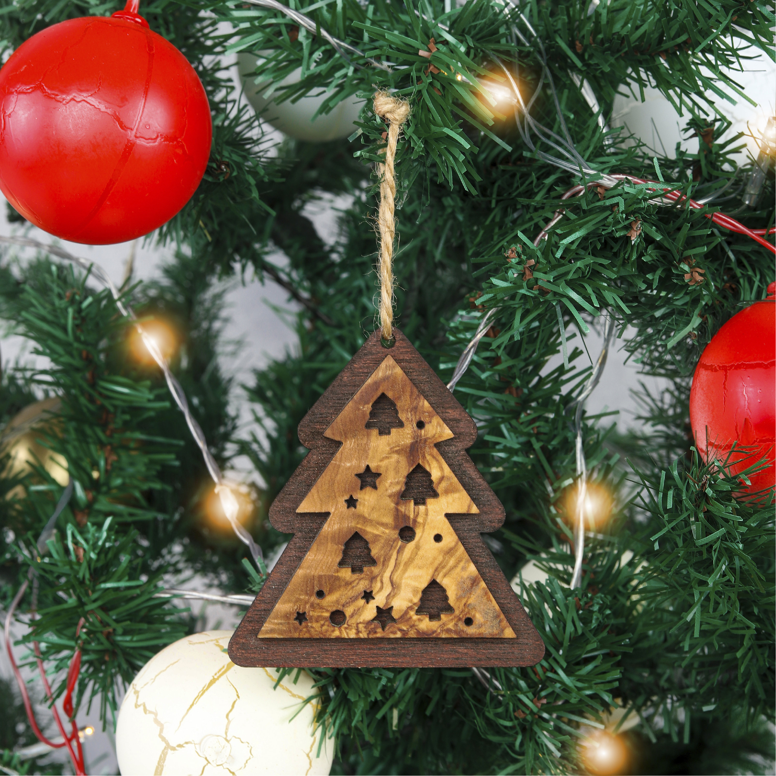 Handmade Olive Wooden Christmas Ornaments