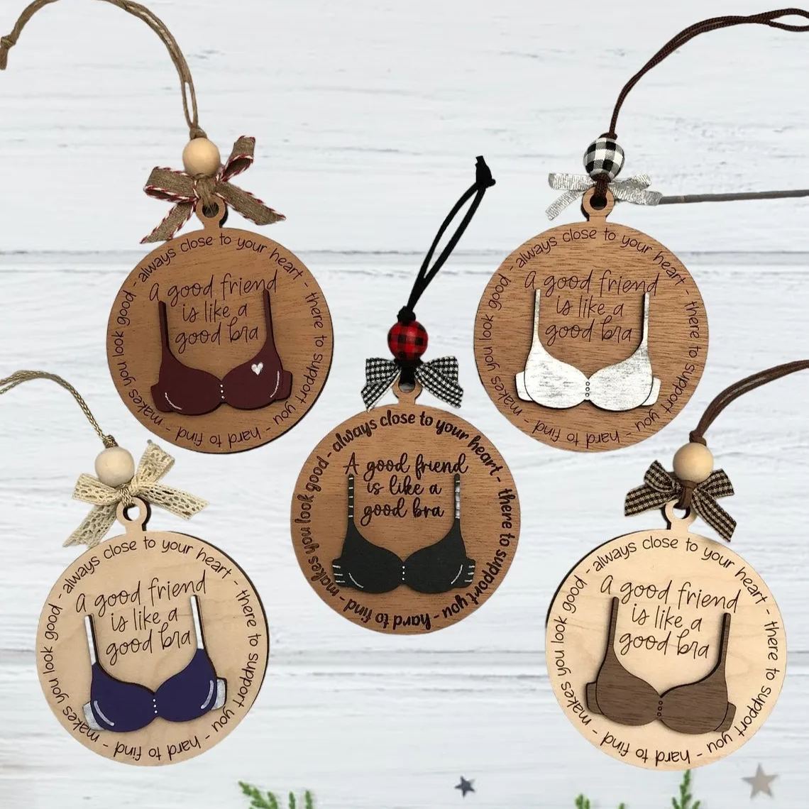 Friend Like A Bra Wooden Layers Ornament