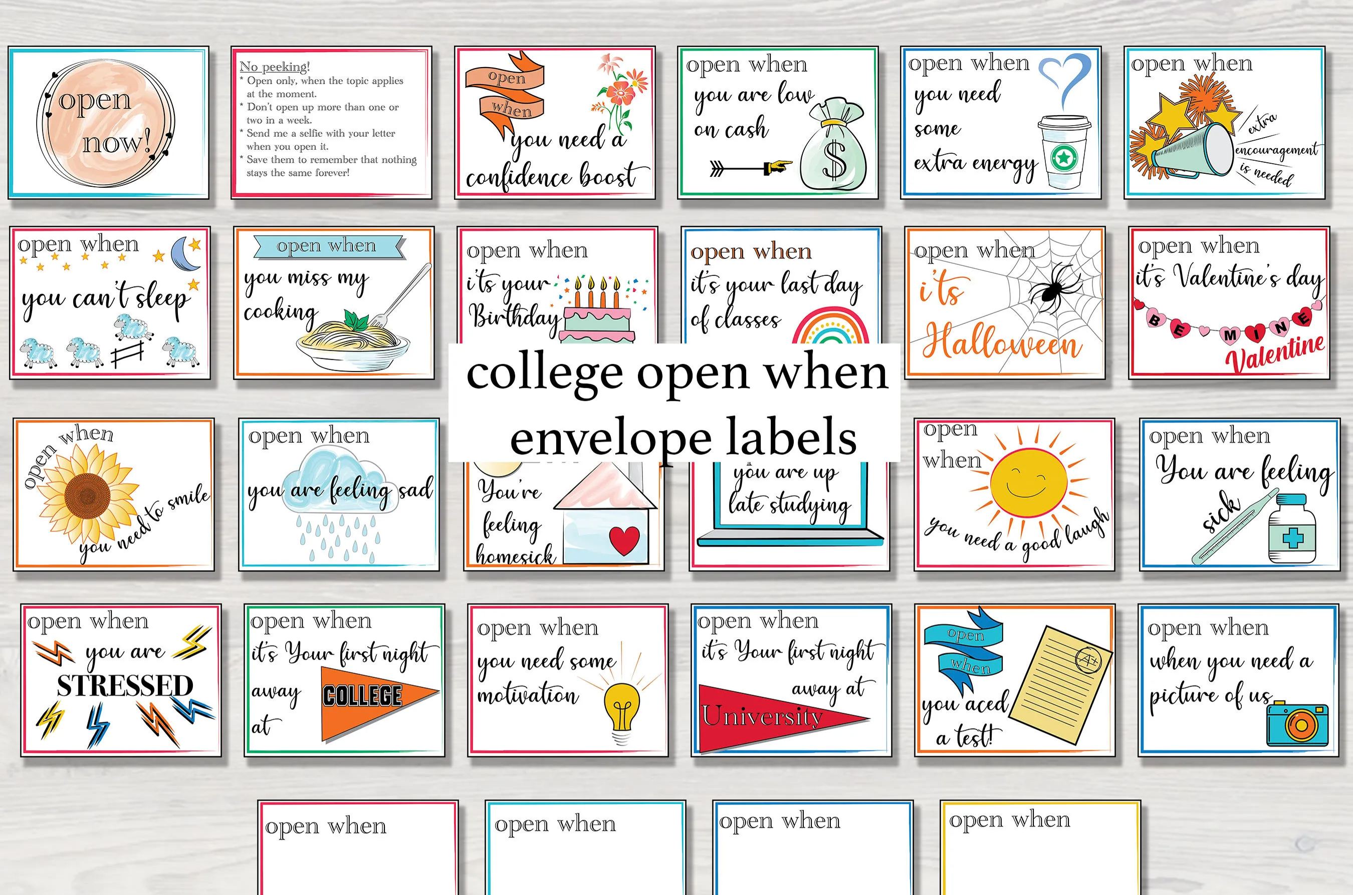 Open When Envelope Label Letters