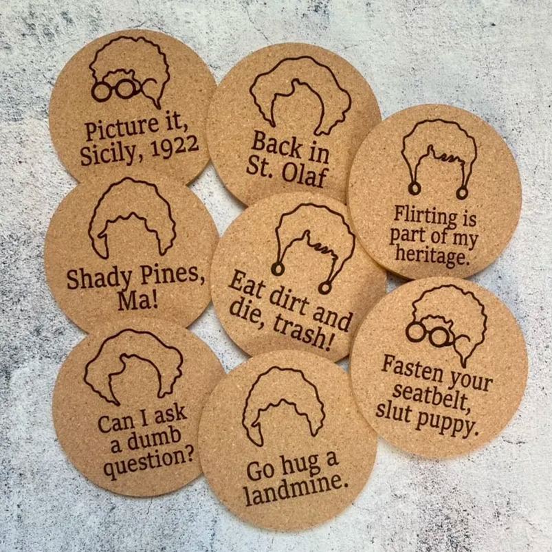 Funny Golden Girls Cork Coasters Set