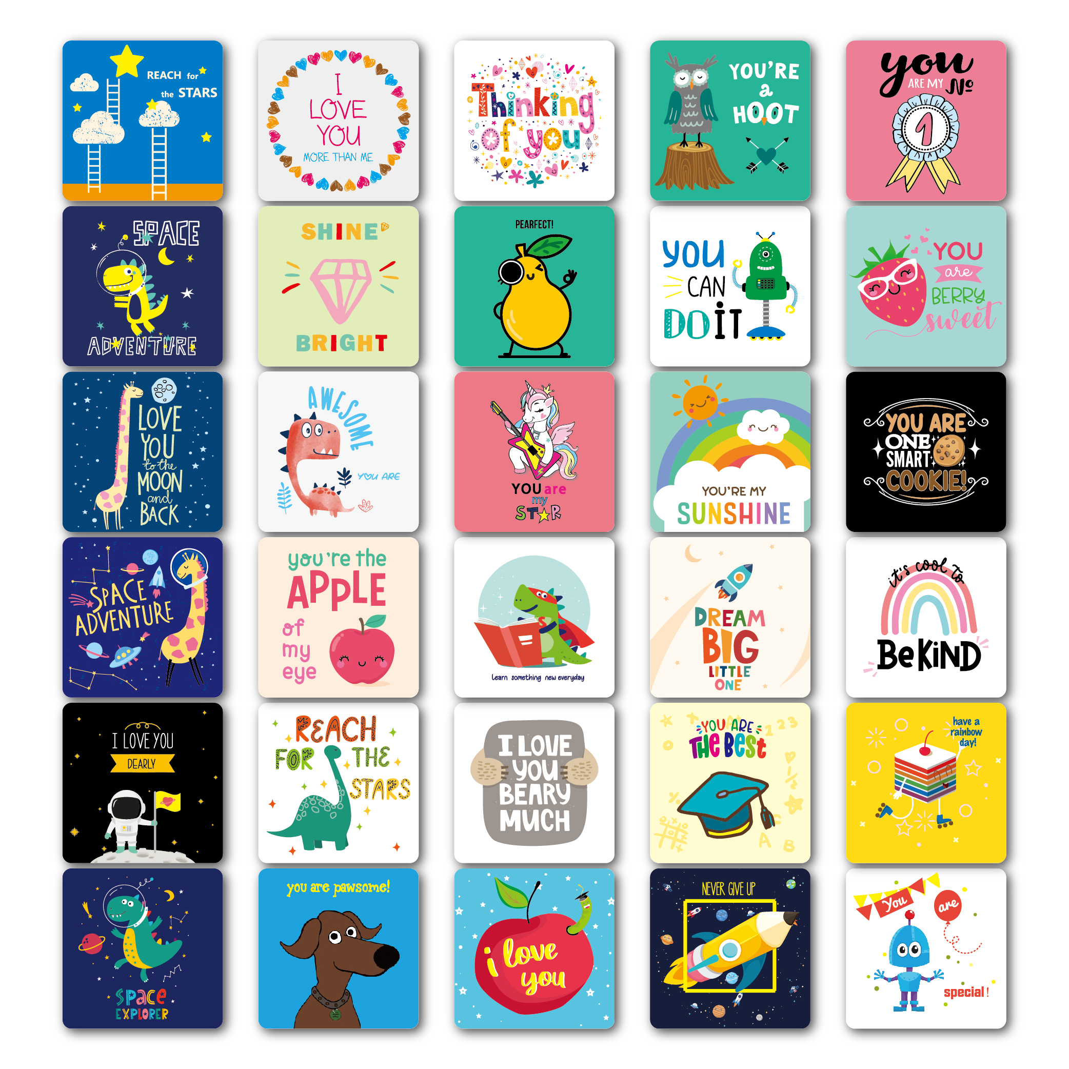 🔥NEW ARRIVAL🌈Pack of 60 Motivational Lunch Cards for Kids🎁