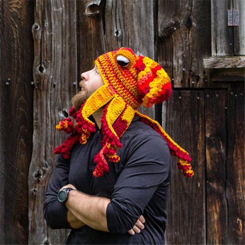 Octopus Pattern Color Block Knitted Hat