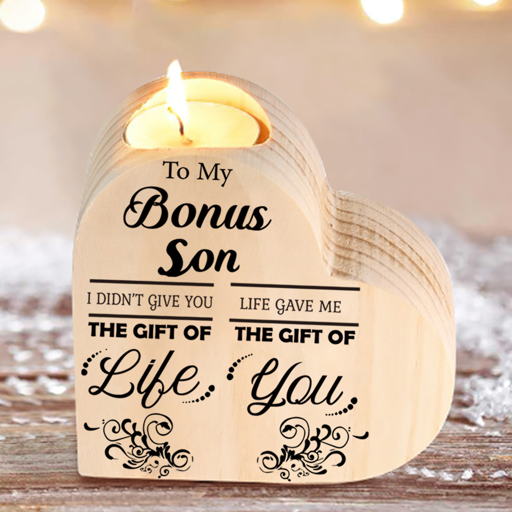 🕯️To My Bonus Daughter Wooden Candlestick-Shake Hands Heart Candle Holder