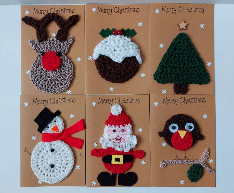 Crochet-handmade Christmas cards(6 cards)