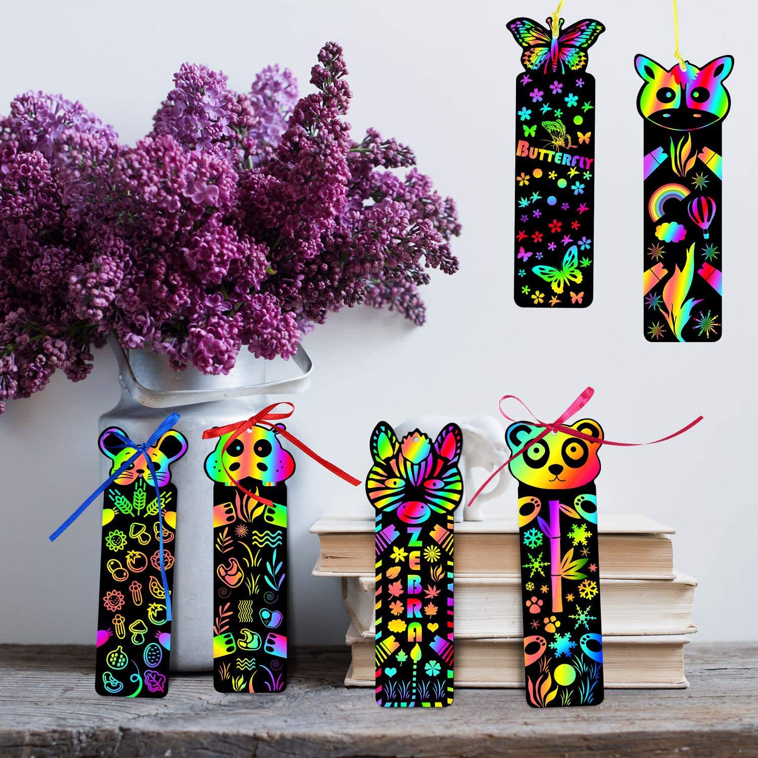 🔖DIY Animal Scratch Art Bookmark🌈-With Wooden Stylus and Satin Ribbons