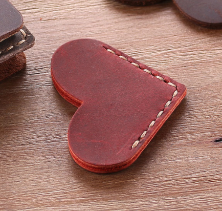 Heart Shape Stitched Leather Corner Bookmark