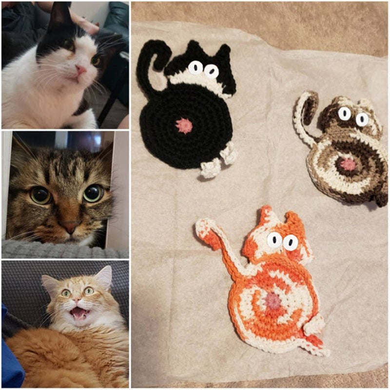 🔥New Arrival🔥Cute Knitted Kitten Butt Coasters💕