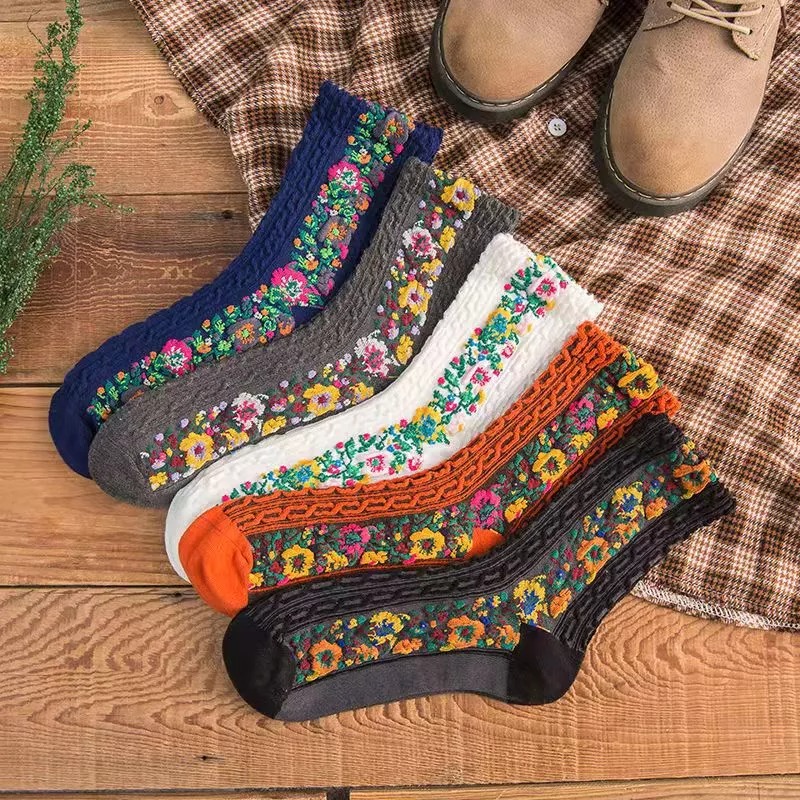 🔥NEW ARRIVAL-🌷5 Pairs Womens Floral Cotton Socks