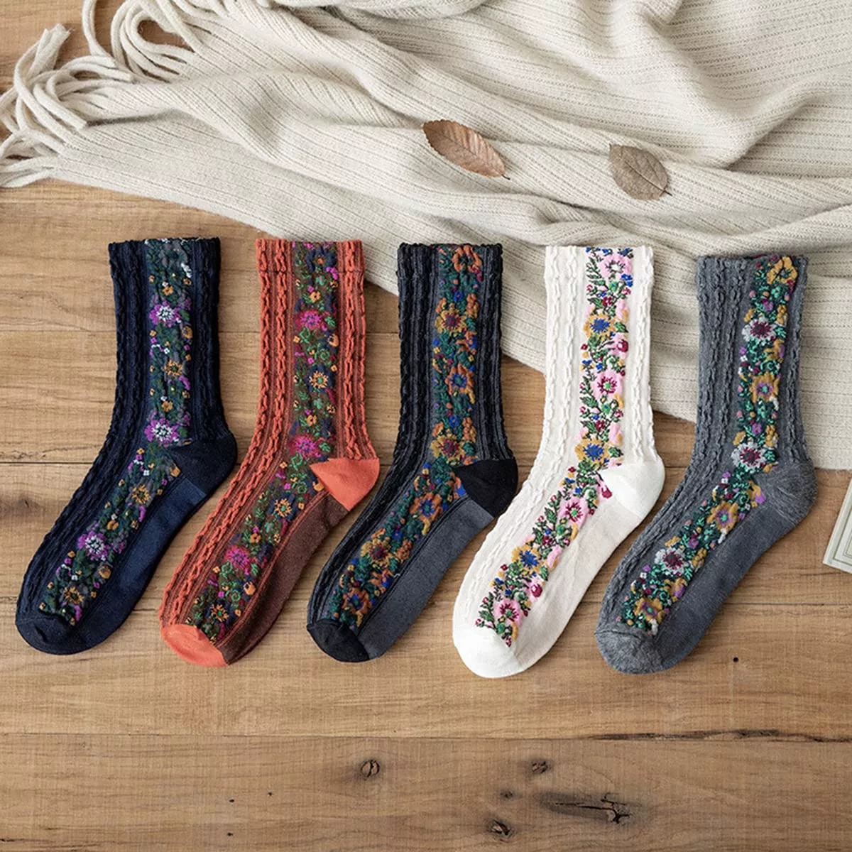 🔥NEW ARRIVAL-🌷5 Pairs Womens Floral Cotton Socks