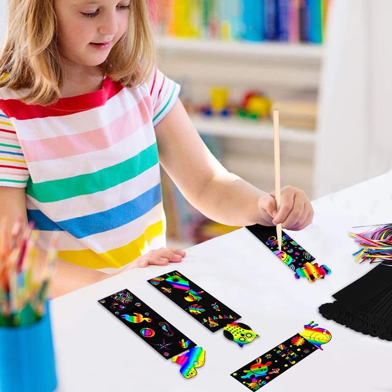 🔖DIY Animal Scratch Art Bookmark🌈-With Wooden Stylus and Satin Ribbons