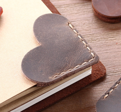 Heart Shape Stitched Leather Corner Bookmark