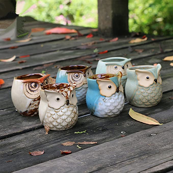 🦉Owl Pot Ceramic Flowing Glaze Base Serial Set Succulent Plant Pot