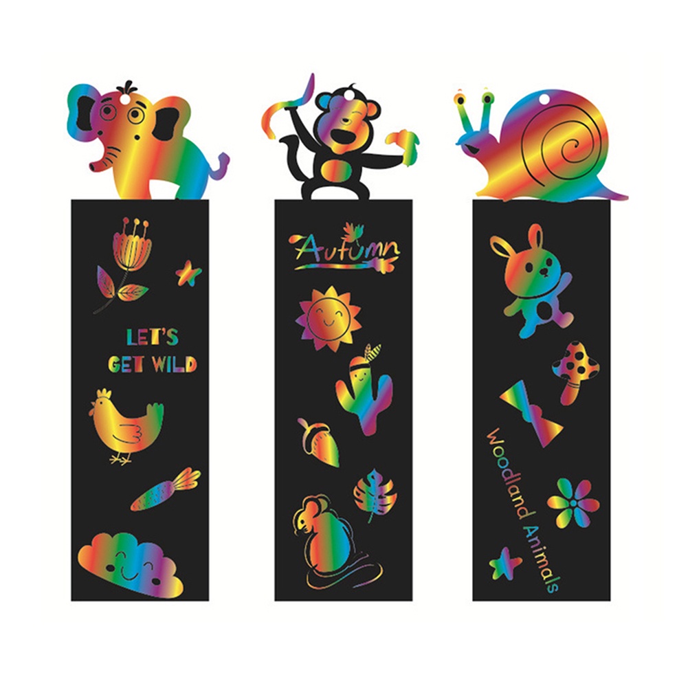 🔖DIY Animal Scratch Art Bookmark🌈-With Wooden Stylus and Satin Ribbons
