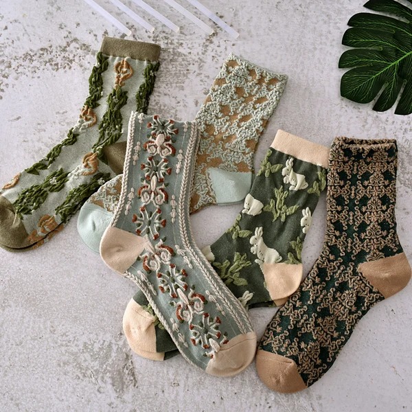 🔥NEW ARRIVAL-🌷5 Pairs Womens Floral Cotton Socks