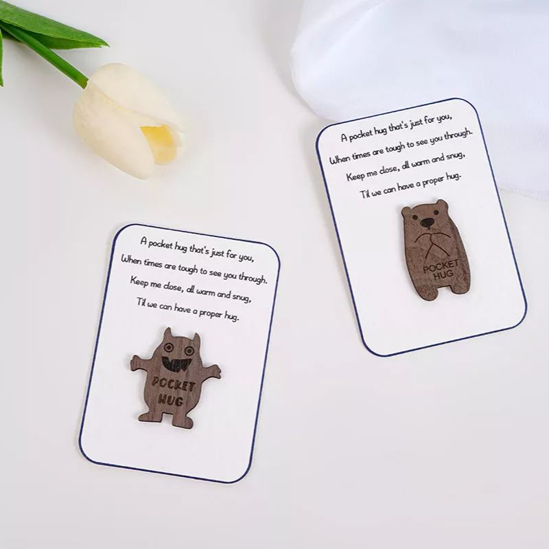 Personalized Pocket Animal Hug Wooden Token