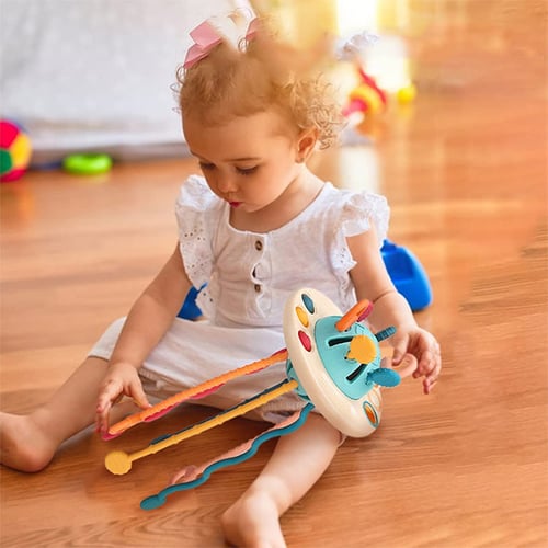 🎁Nice Gift For your Baby 🛸Montessori UFO Silicone Pulling Toy🎈