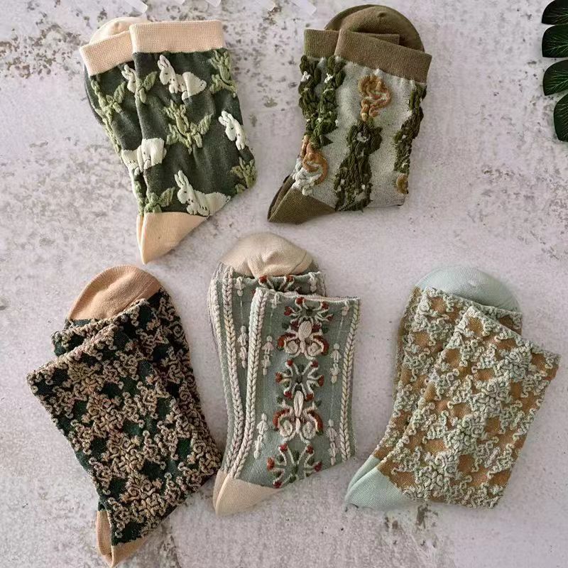 🔥 Hot Sale 50% OFF💚5 Pairs Womens Floral Cotton Socks