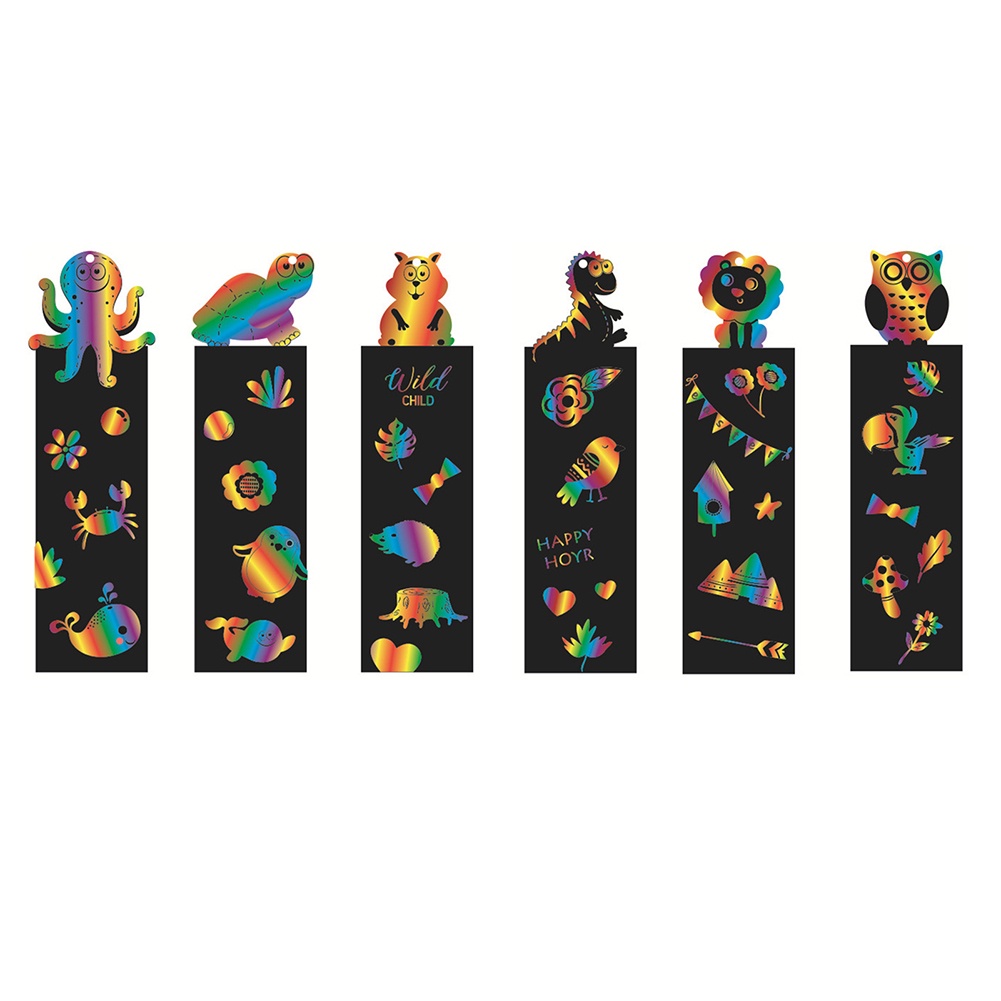 🔖DIY Animal Scratch Art Bookmark🌈-With Wooden Stylus and Satin Ribbons