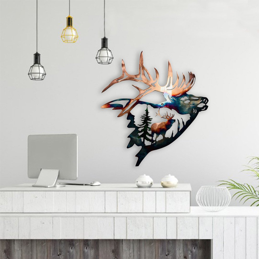 🦆Solo Mallard Hunting & Trout Fishing Scene Metal Wall Art🦆