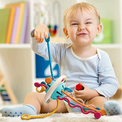 🎁Nice Gift For your Baby 🛸Montessori UFO Silicone Pulling Toy🎈
