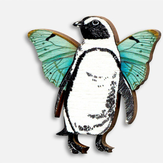 Whimsical wooden brooch pin "BIRD OF PASSAGE" gothic funny gift