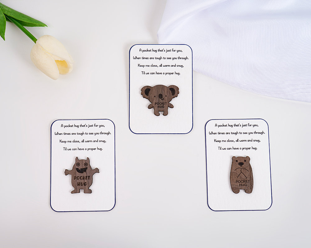 Personalized Pocket Animal Hug Wooden Token