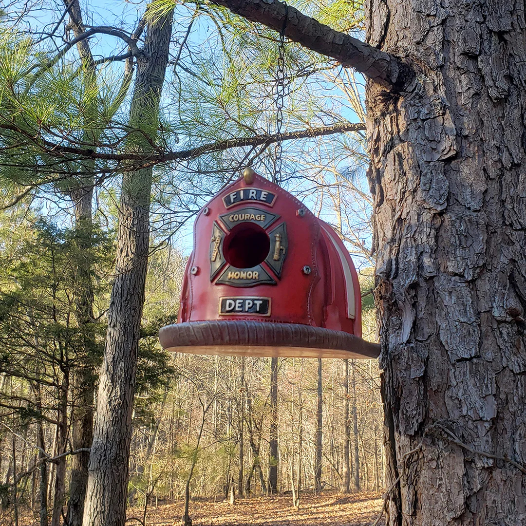 🐦️Retro Red Firefighter Helmet Bird House⛑HOT SALE 49% OFF💖