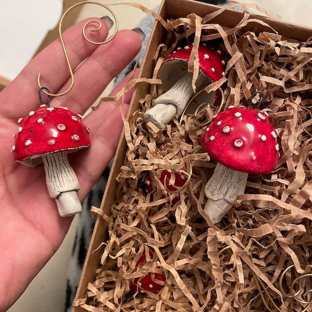 Set of six  mushroom ornament