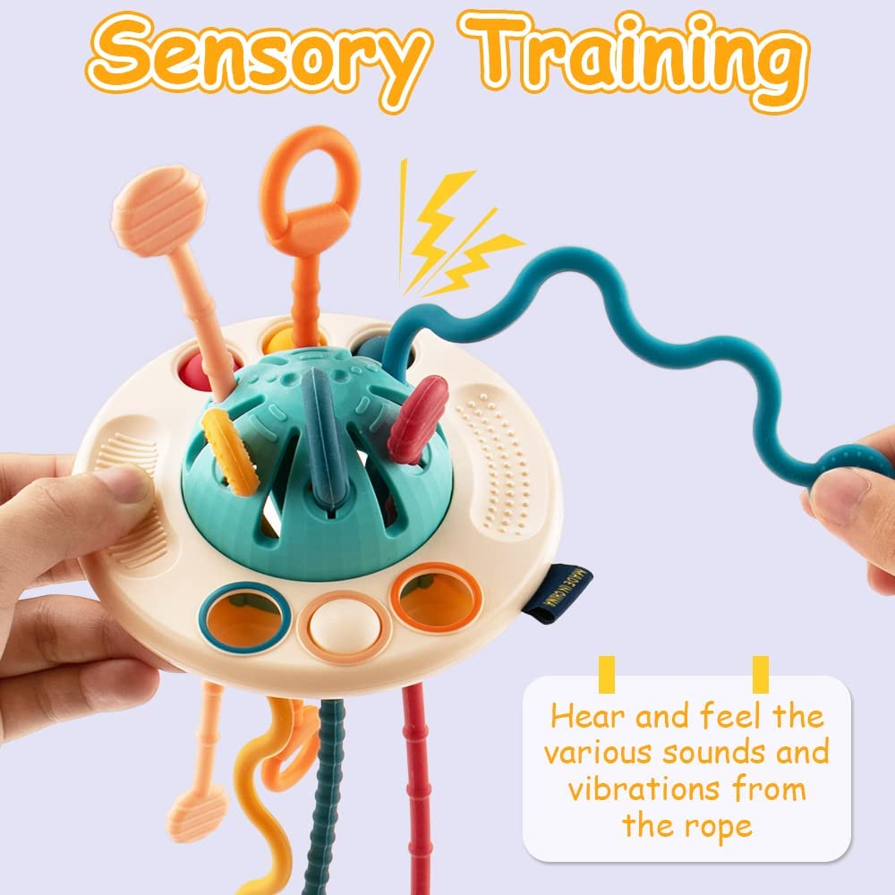 🎁Nice Gift For your Baby 🛸Montessori UFO Silicone Pulling Toy🎈