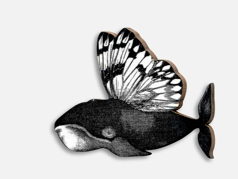 Whimsical wooden brooch pin "BIRD OF PASSAGE" gothic funny gift