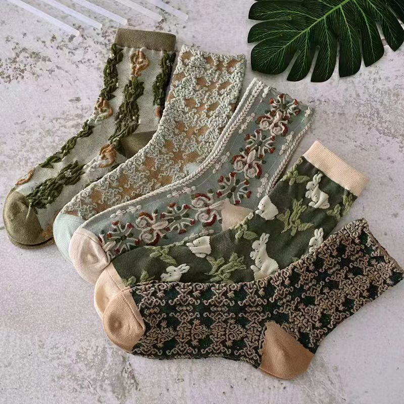 🔥 Hot Sale 50% OFF💚5 Pairs Womens Floral Cotton Socks