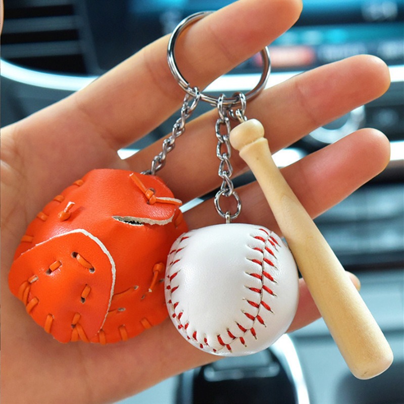 Mini Baseball Glove Set Charm Keychain