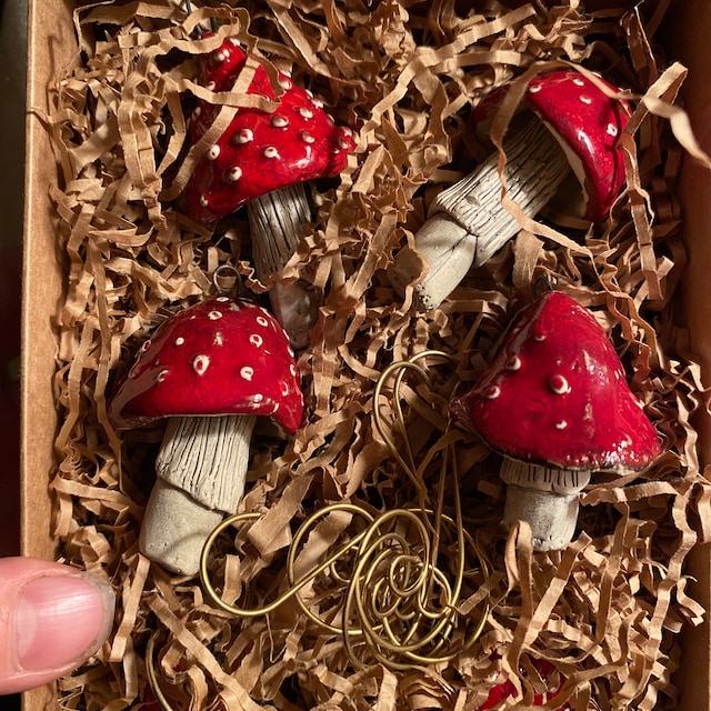 Set of six  mushroom ornament