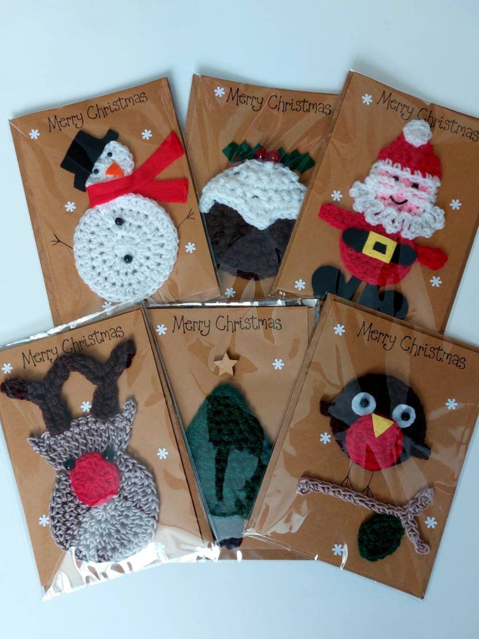Crochet-handmade Christmas cards(6 cards)