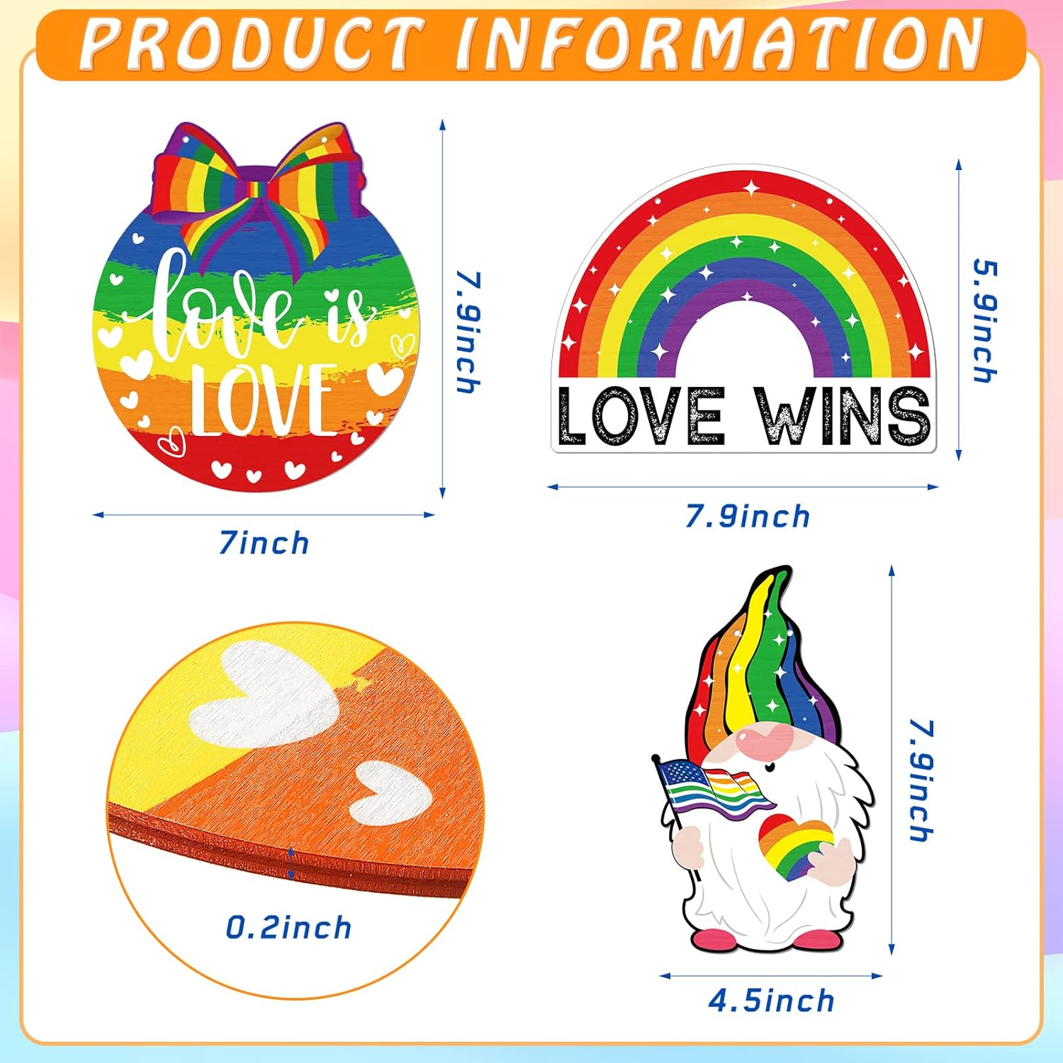 Rainbow Pride Wood Hanging