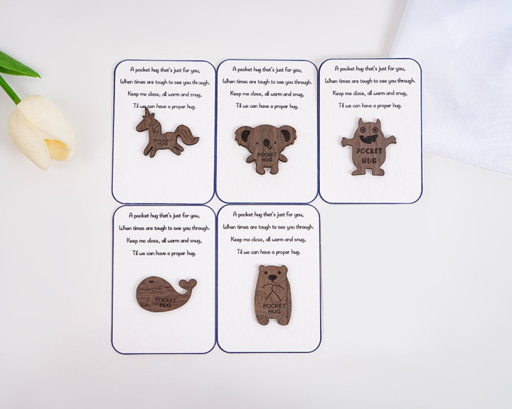 Personalized Pocket Animal Hug Wooden Token