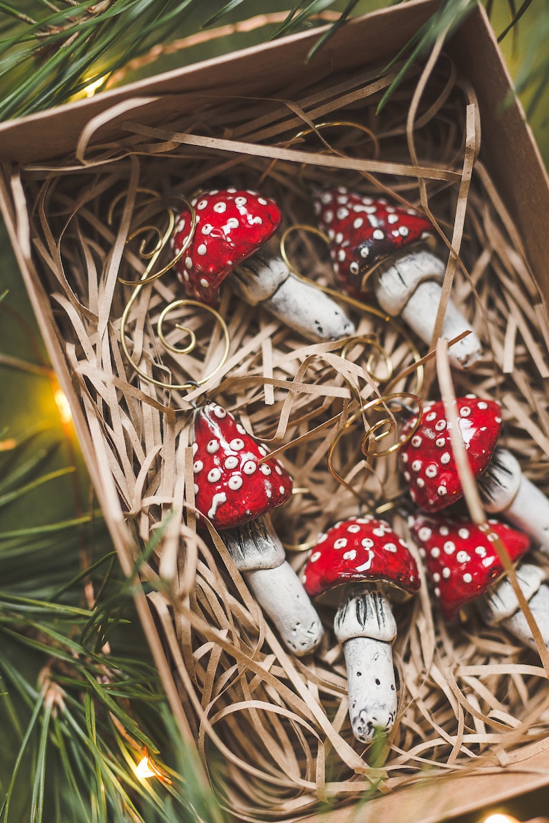 Set of six  mushroom ornament