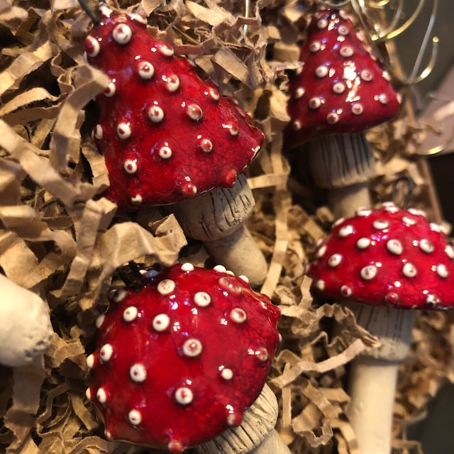 Set of six  mushroom ornament