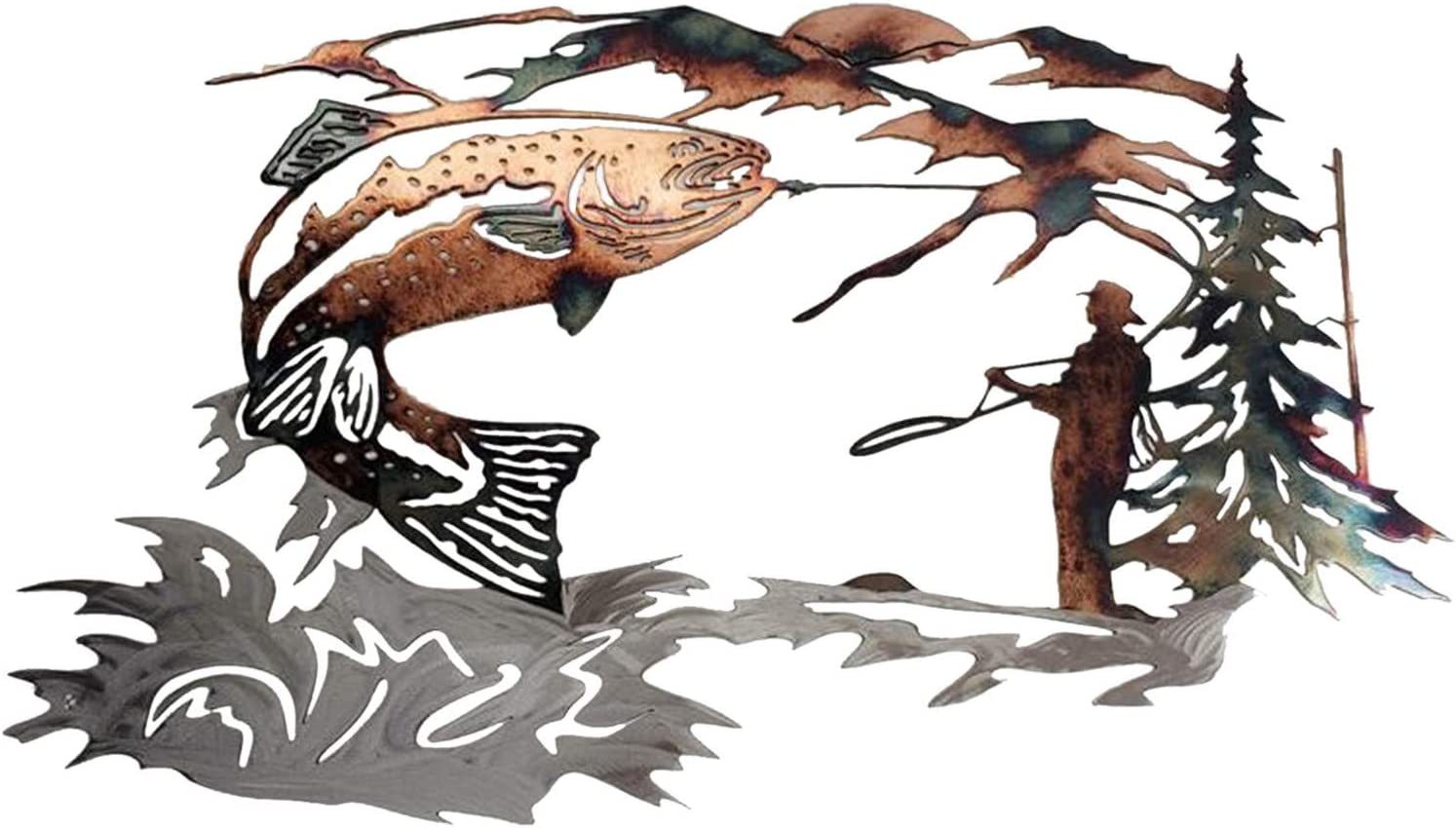 🦆Solo Mallard Hunting & Trout Fishing Scene Metal Wall Art🦆