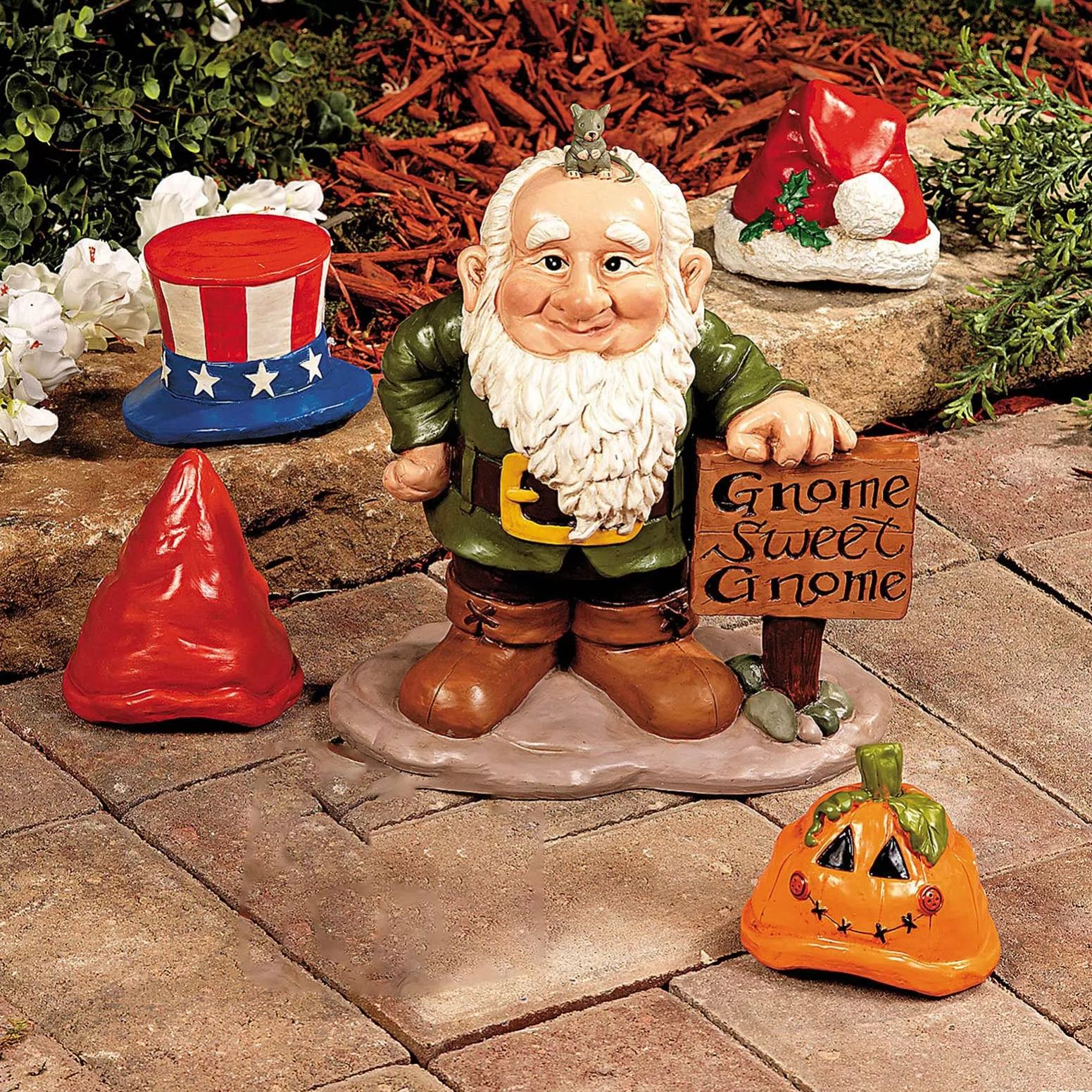 Gnome Greeter with 4 Seasonal Hats and Sign