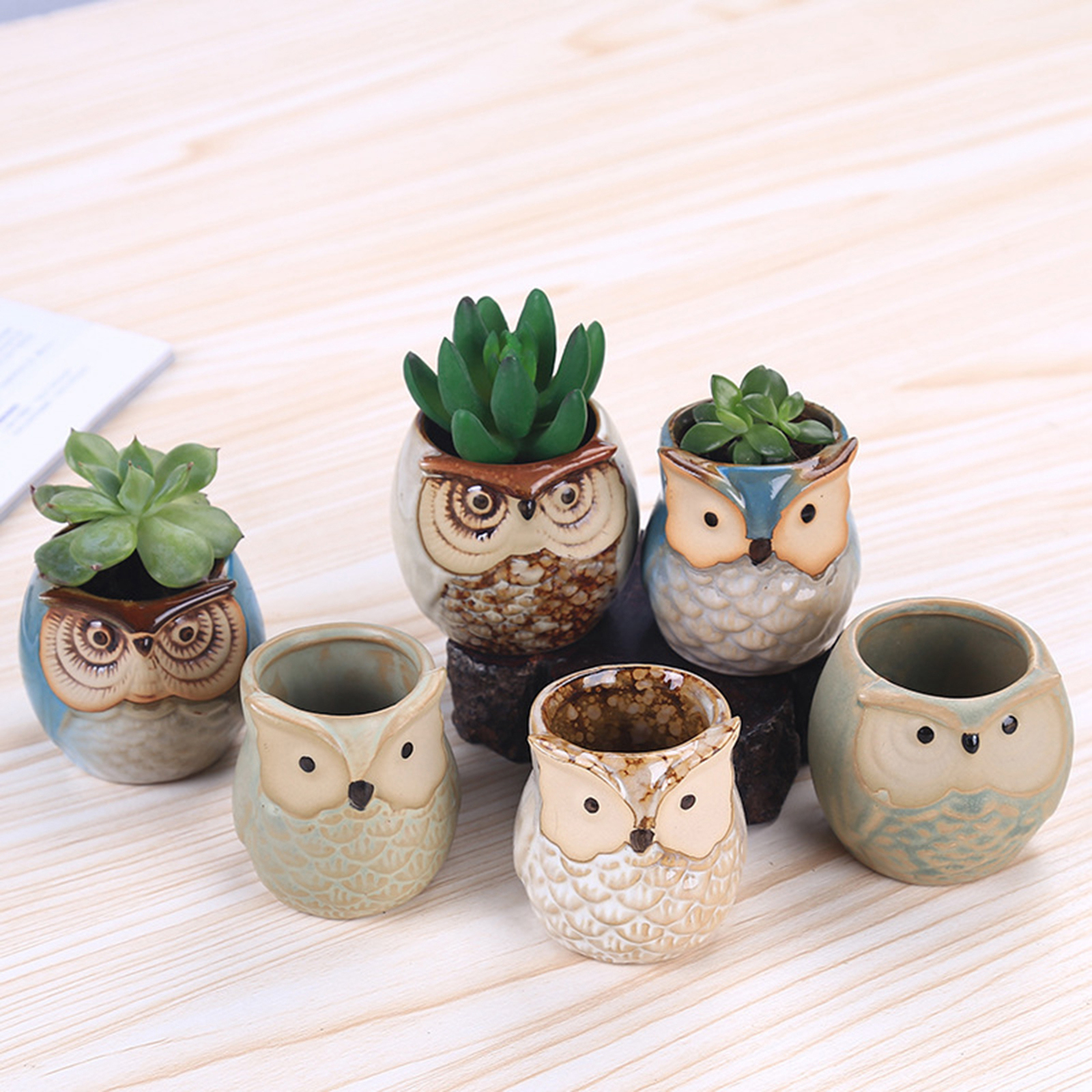 🦉Owl Pot Ceramic Flowing Glaze Base Serial Set Succulent Plant Pot
