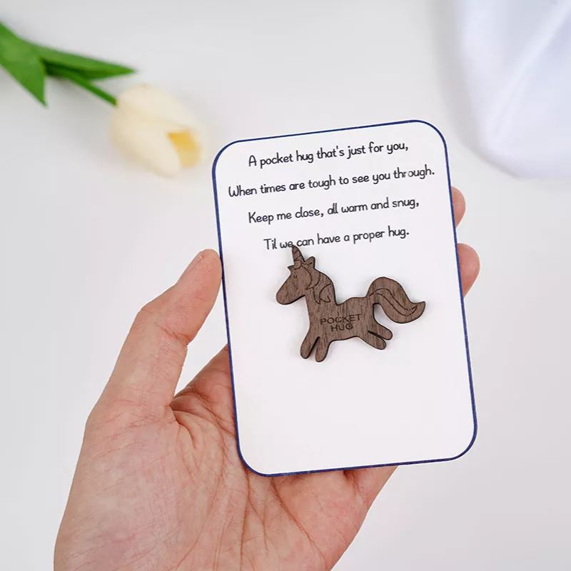 Personalized Pocket Animal Hug Wooden Token