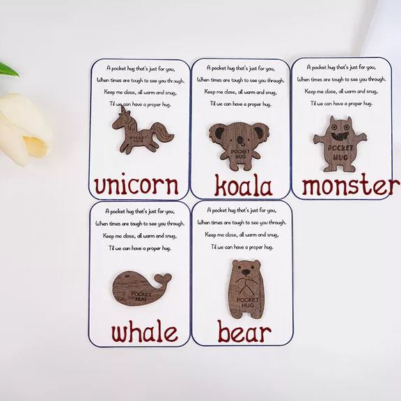 Personalized Pocket Animal Hug Wooden Token