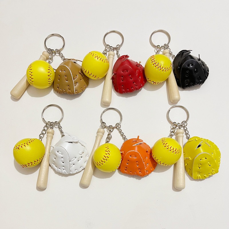 Mini Baseball Glove Set Charm Keychain