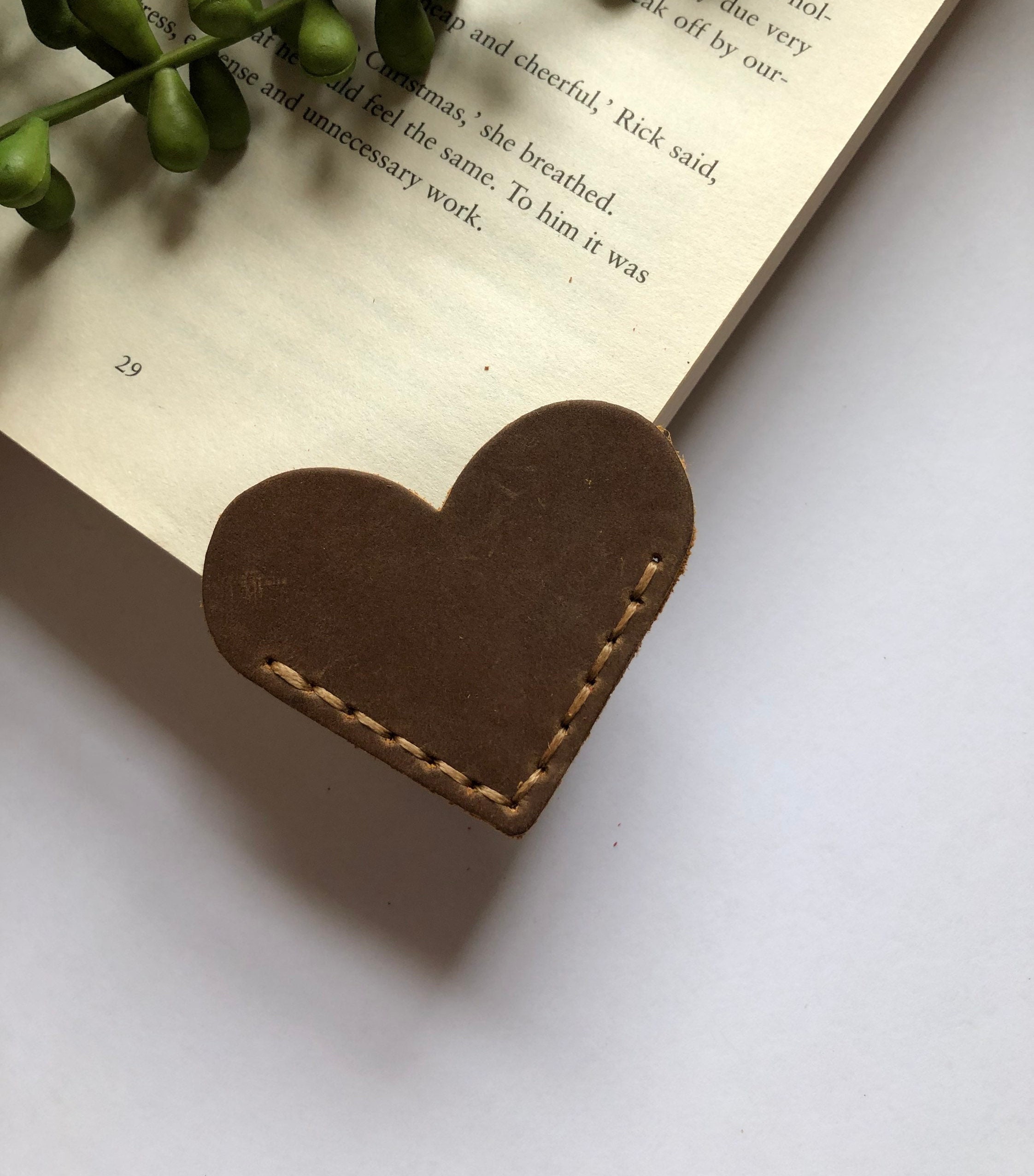 Heart Shape Stitched Leather Corner Bookmark