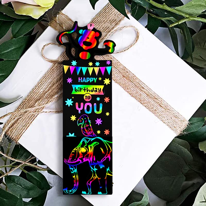 🔖DIY Animal Scratch Art Bookmark🌈-With Wooden Stylus and Satin Ribbons